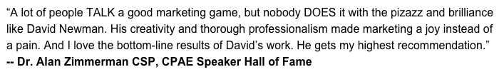 speaker marketing workshop testimonial david newman